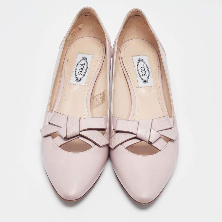 Pre Owned Tod's Pink Leather Bow Block Heel Pumps Size 37.5