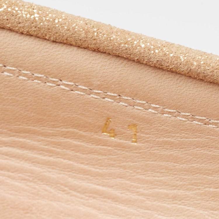 Pre Owned Tod's Gold Glitter Suede Penny Loafers Size 41