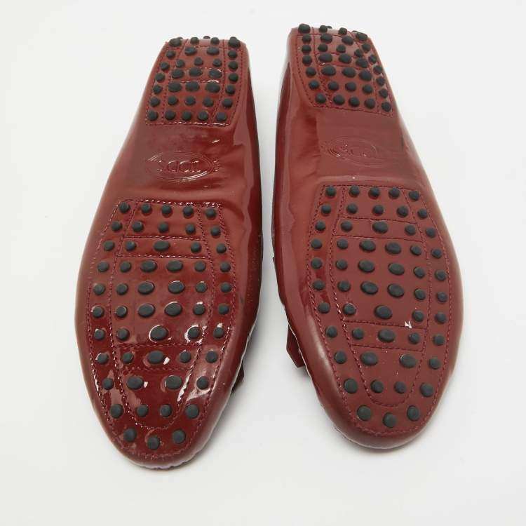Pre Owned Tod's Brown Patent Leather Safety Pin Fringe Detail Loafers Size 41