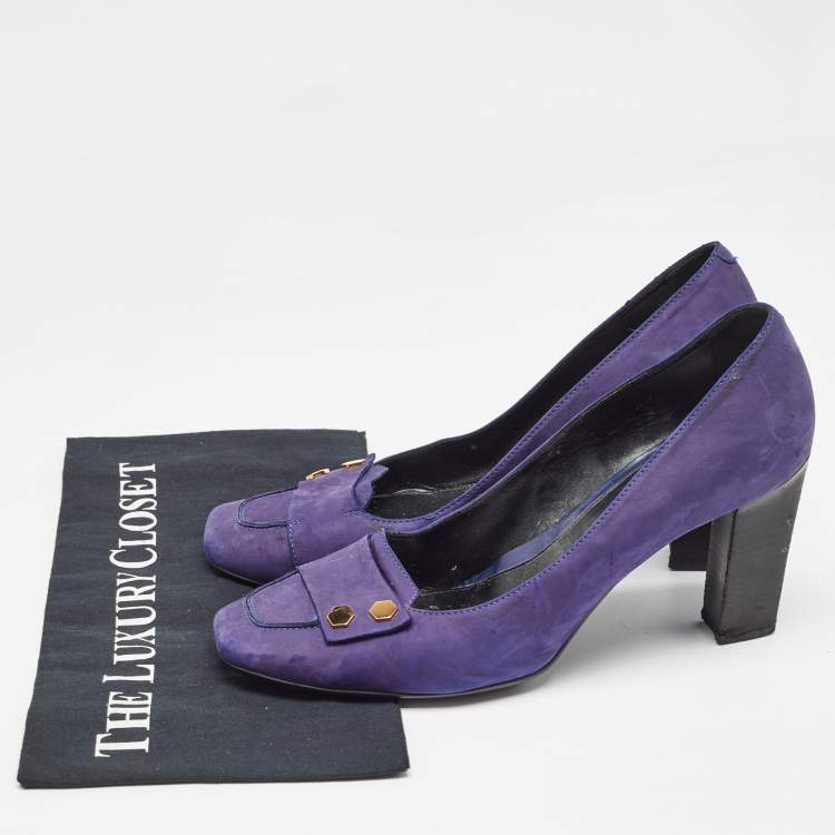 Pre Owned Tod's Purple Nubuck Leather Square Toe Pumps Size 41