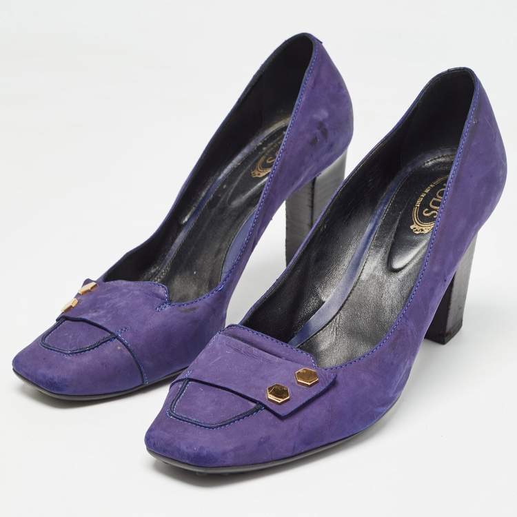 Pre Owned Tod's Purple Nubuck Leather Square Toe Pumps Size 41