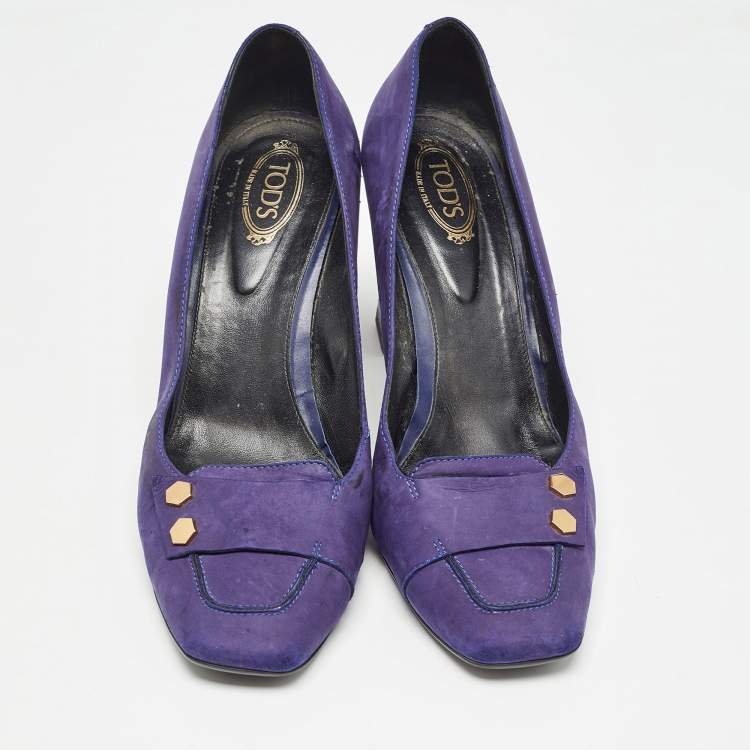 Pre Owned Tod's Purple Nubuck Leather Square Toe Pumps Size 41
