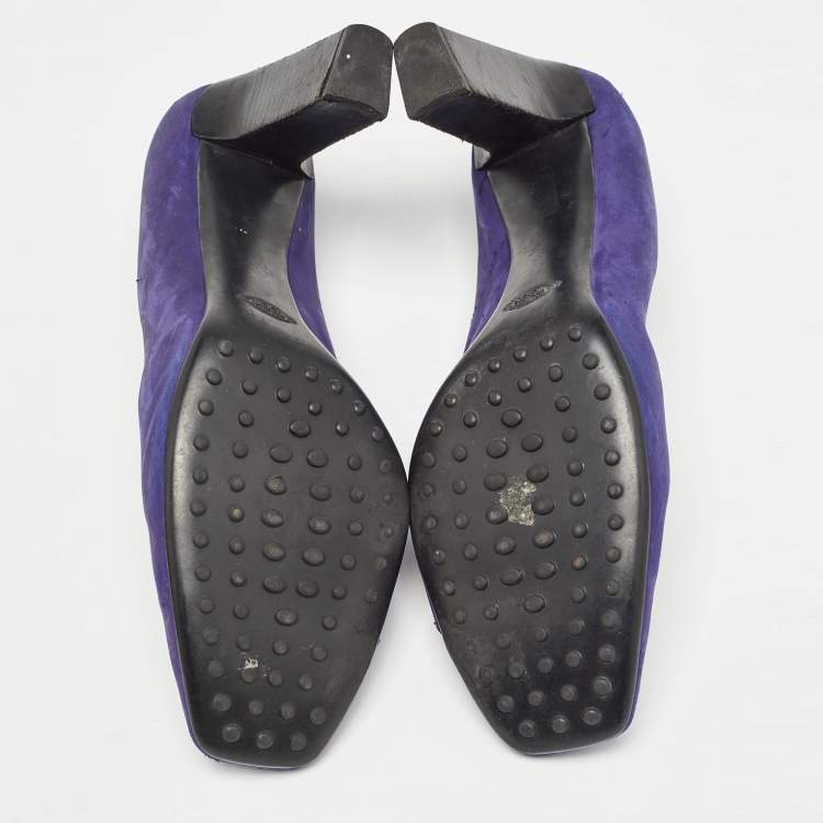 Pre Owned Tod's Purple Nubuck Leather Square Toe Pumps Size 41
