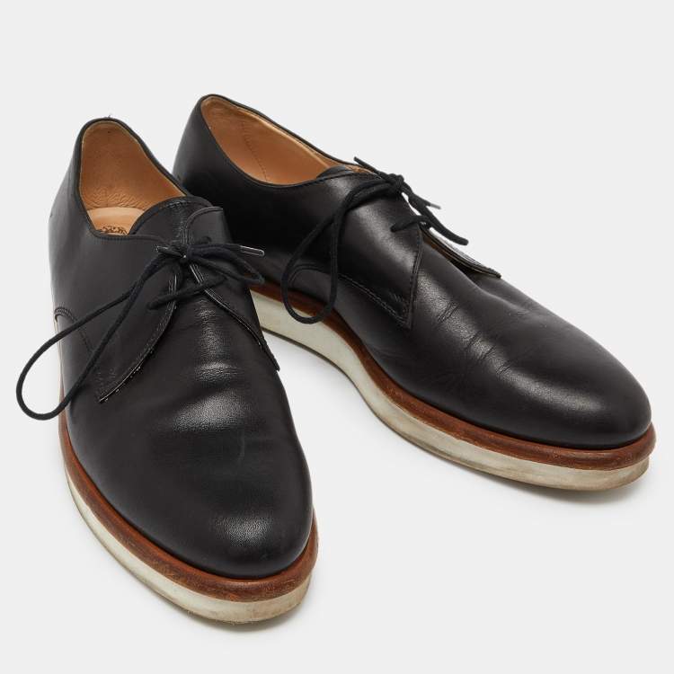 Pre Owned Tod's Black Leather Platform Oxfords Size 38