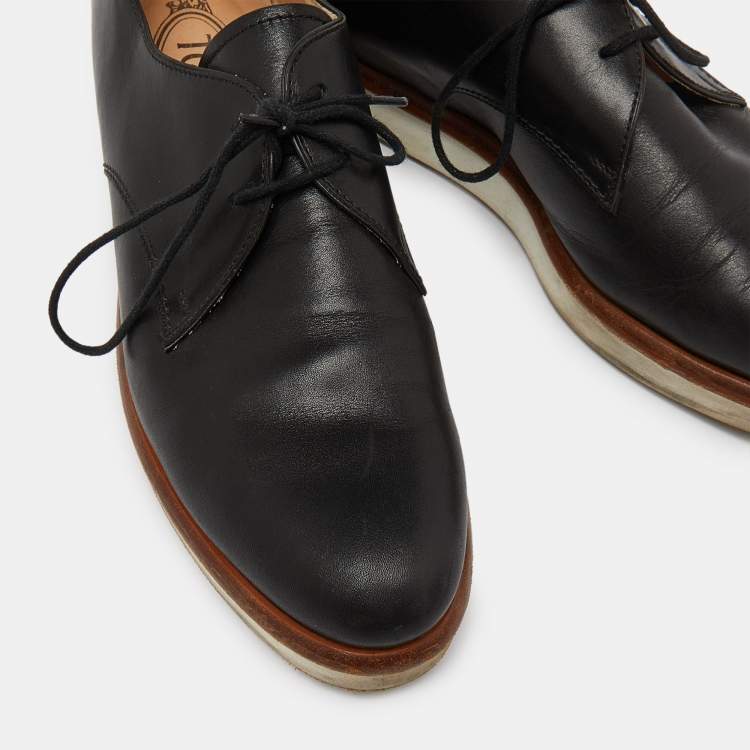 Pre Owned Tod's Black Leather Platform Oxfords Size 38