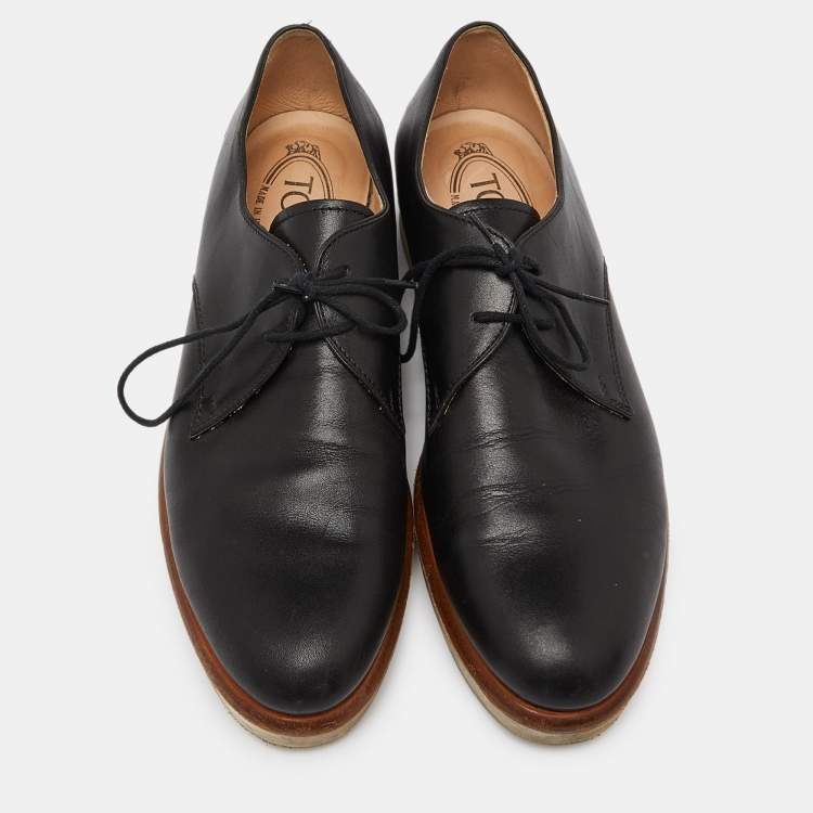 Pre Owned Tod's Black Leather Platform Oxfords Size 38
