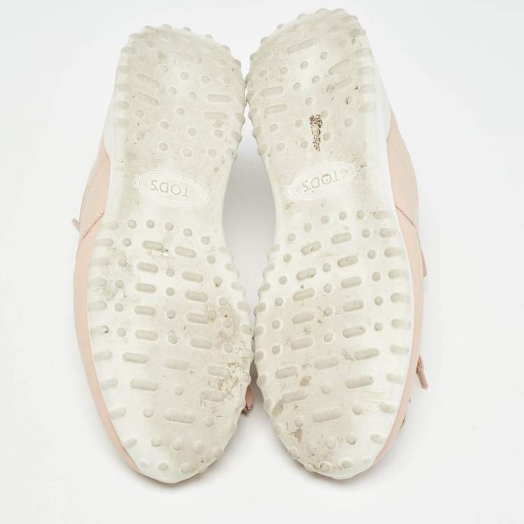Pre Owned Tod's Pink Leather Fringe Details Low Top Sneakers Size 37