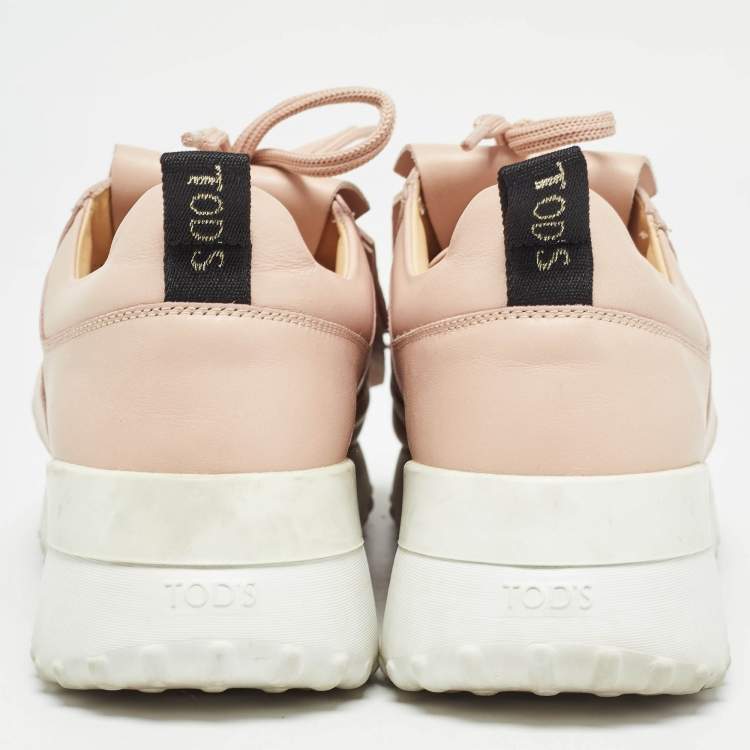 Pre Owned Tod's Pink Leather Fringe Details Low Top Sneakers Size 37