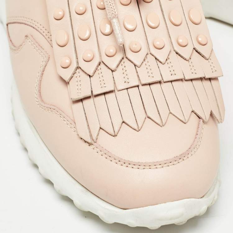 Pre Owned Tod's Pink Leather Fringe Details Low Top Sneakers Size 37