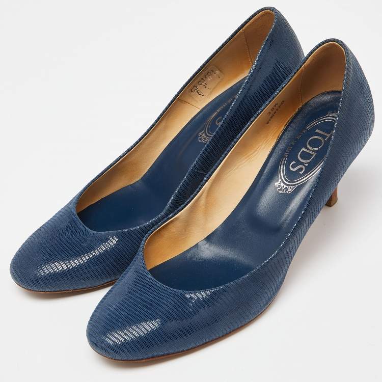 Pre Owned Tod's Blue Lizard Embossed Leather Pumps Size 38.5