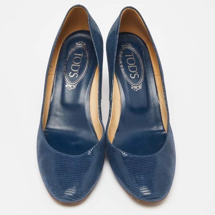 Pre Owned Tod's Blue Lizard Embossed Leather Pumps Size 38.5