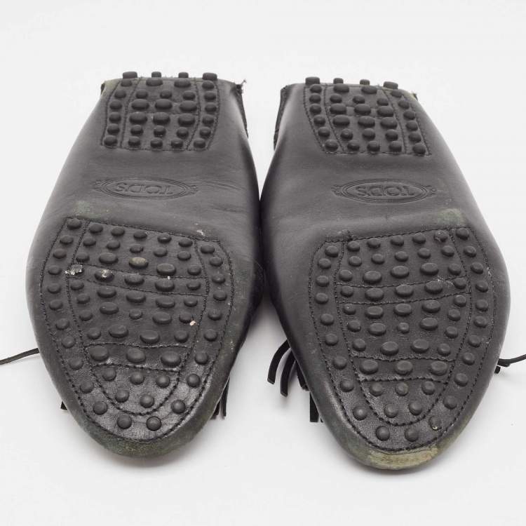 Pre Owned Tod's Black Leather Gommino  Tassel Trim Mules Size 40