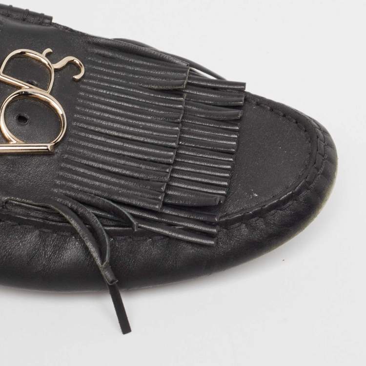 Pre Owned Tod's Black Leather Gommino  Tassel Trim Mules Size 40
