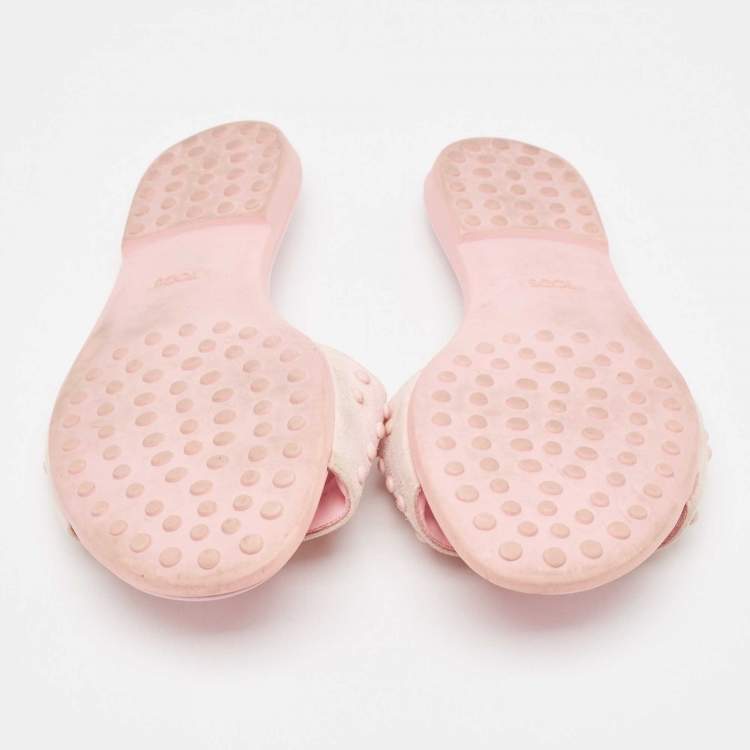 Pre Owned Tod's Pink Suede Studded Flat Slides Size 38.5