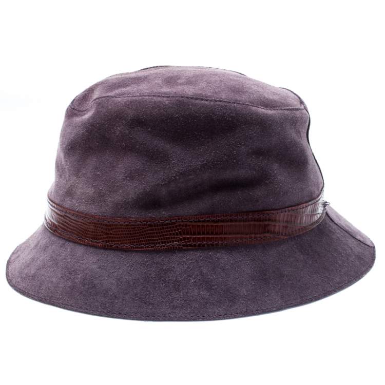 Pre Owned Tods Purple Suede and Lizard Trim Bowler Hat 