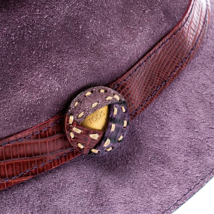 Pre Owned Tods Purple Suede and Lizard Trim Bowler Hat 