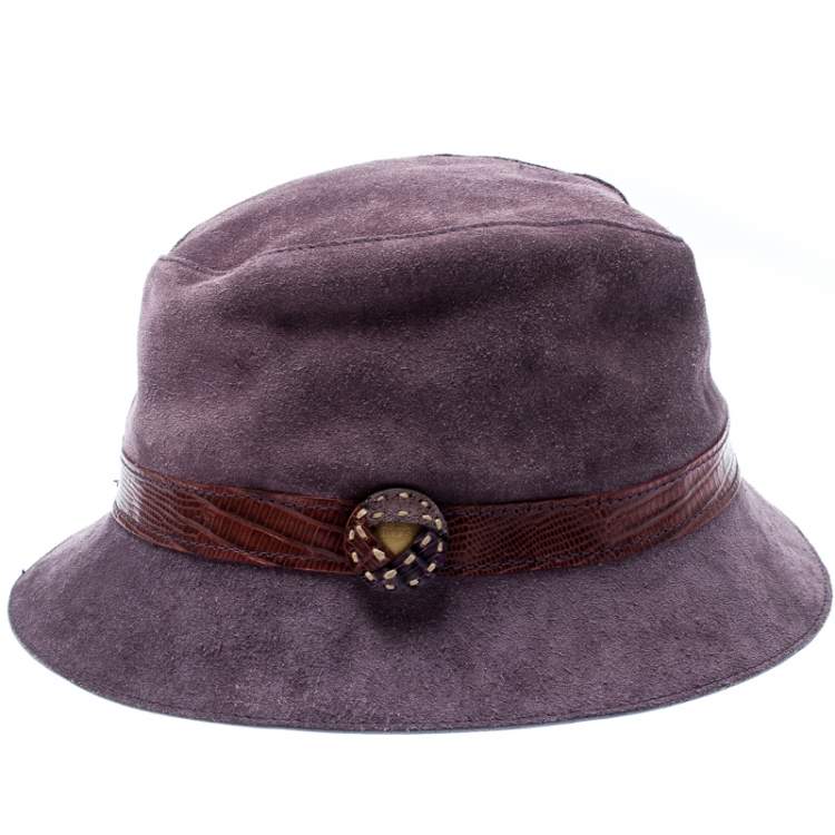 Pre Owned Tods Purple Suede and Lizard Trim Bowler Hat 
