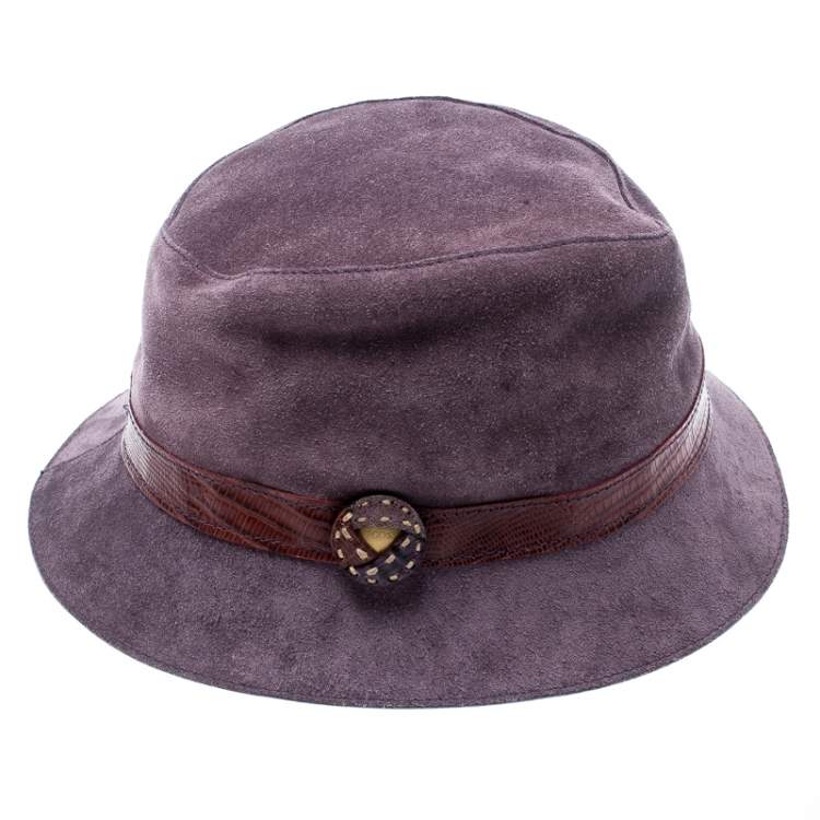 Pre Owned Tods Purple Suede and Lizard Trim Bowler Hat 
