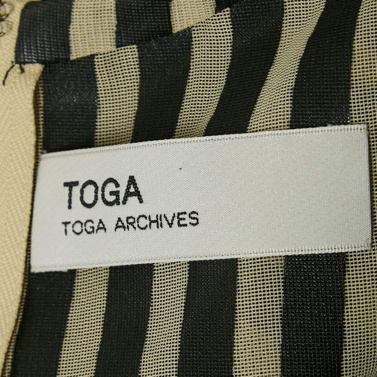 Pre Owned Toga Archives Green Stripe Print Tulle Draped Short Dress S