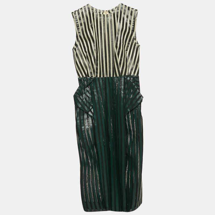 Pre Owned Toga Archives Green Stripe Print Tulle Draped Short Dress S