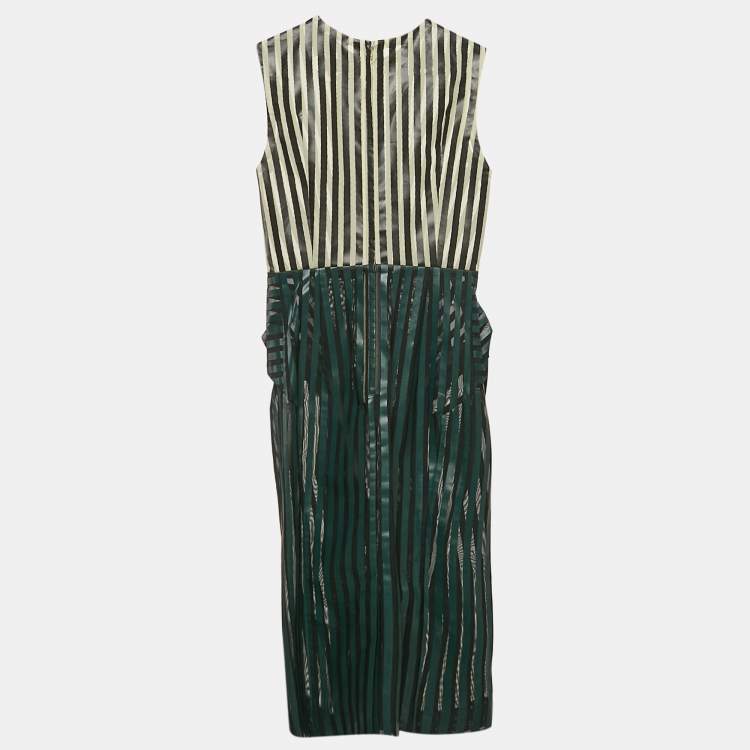 Pre Owned Toga Archives Green Stripe Print Tulle Draped Short Dress S