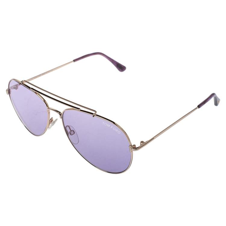 Pre Owned Tom Ford Purple/Gold Indiana Aviator Sunglasses