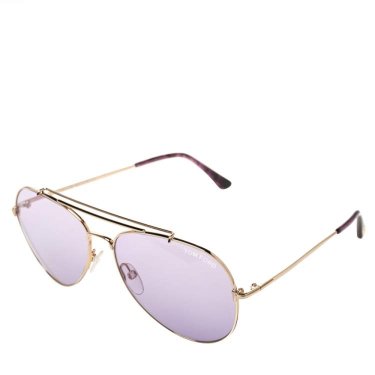 Pre Owned Tom Ford Purple/Gold Metal Indiana Aviator Sunglasses