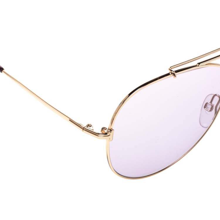 Pre Owned Tom Ford Purple/Gold Metal Indiana Aviator Sunglasses