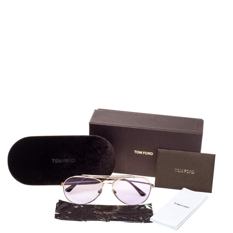 Pre Owned Tom Ford Purple/Gold Metal Indiana Aviator Sunglasses