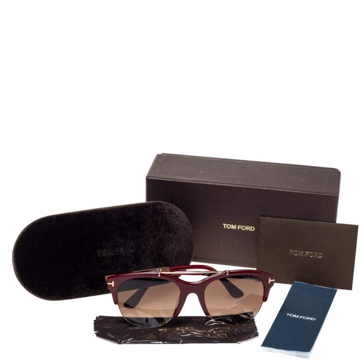 Pre Owned Tom Ford Maroon/Black Gradient Adrenne Oval Sunglasses