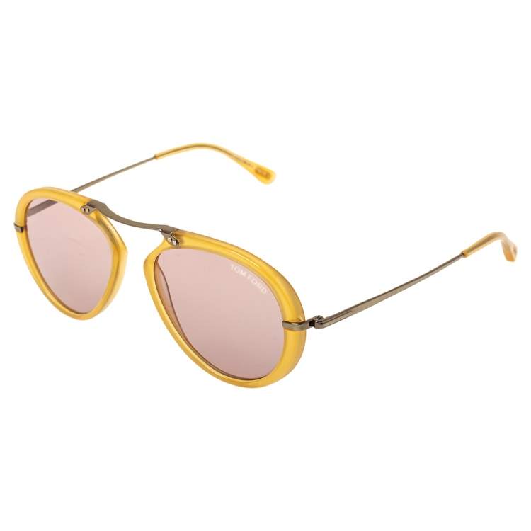 Pre Owned Tom Ford Light Brown/Purple Aaron Aviator Sunglasses