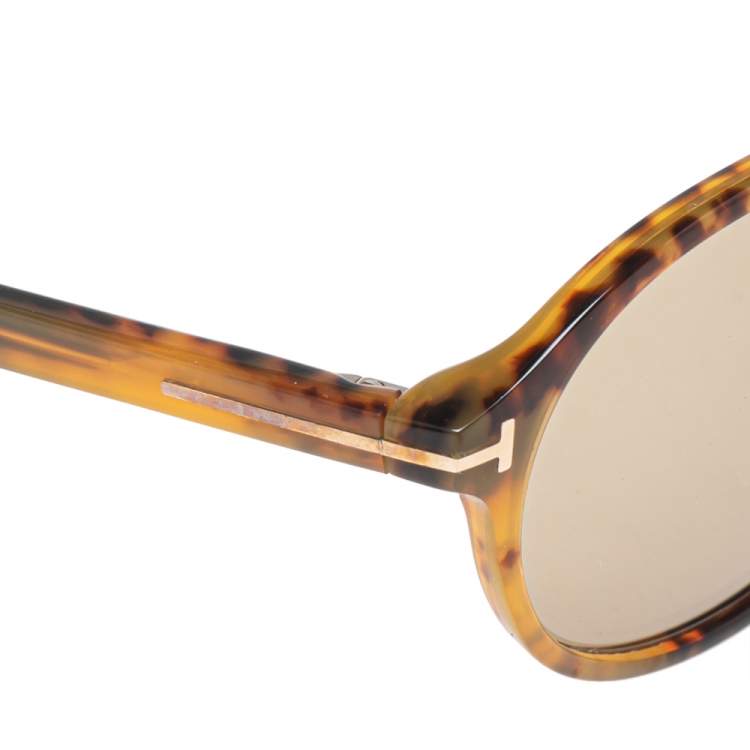 Pre Owned Tom Ford Brown Havana Cameron-02 Aviator Sunglasses