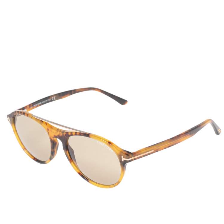 Pre Owned Tom Ford Brown Havana Cameron-02 Aviator Sunglasses