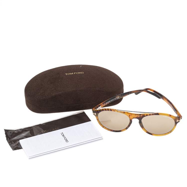 Pre Owned Tom Ford Brown Havana Cameron-02 Aviator Sunglasses