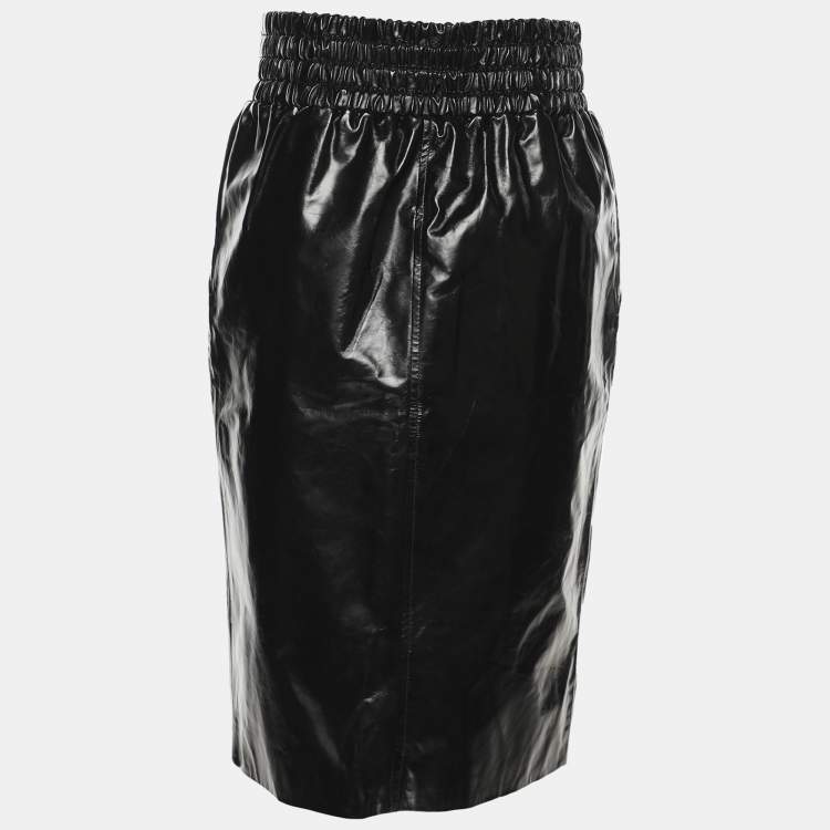 Pre Owned Tom Ford Black Leather Knee Length Skirt S
