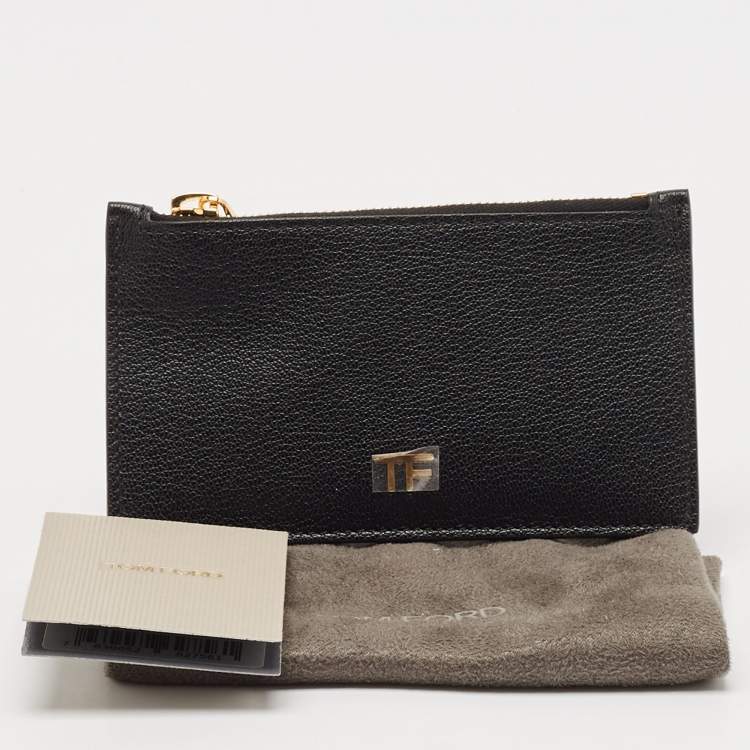 Pre Owned Tom Ford Black Leather Zip Card Holder