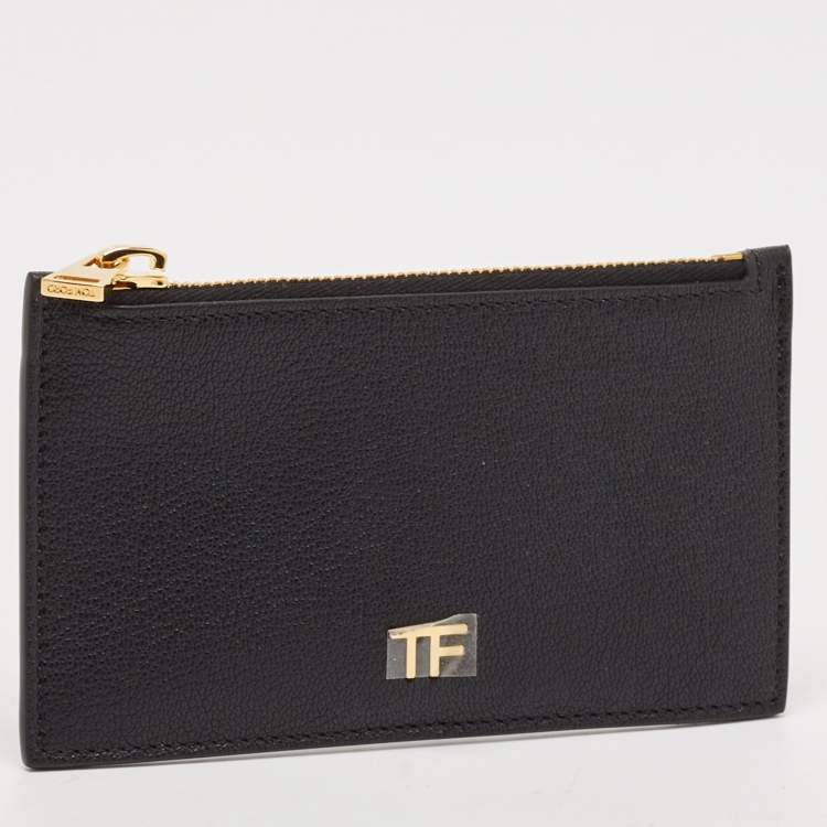 Pre Owned Tom Ford Black Leather Zip Card Holder