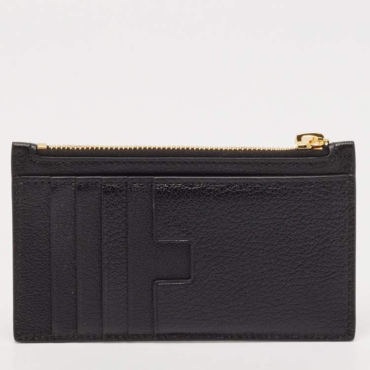 Pre Owned Tom Ford Black Leather Zip Card Holder