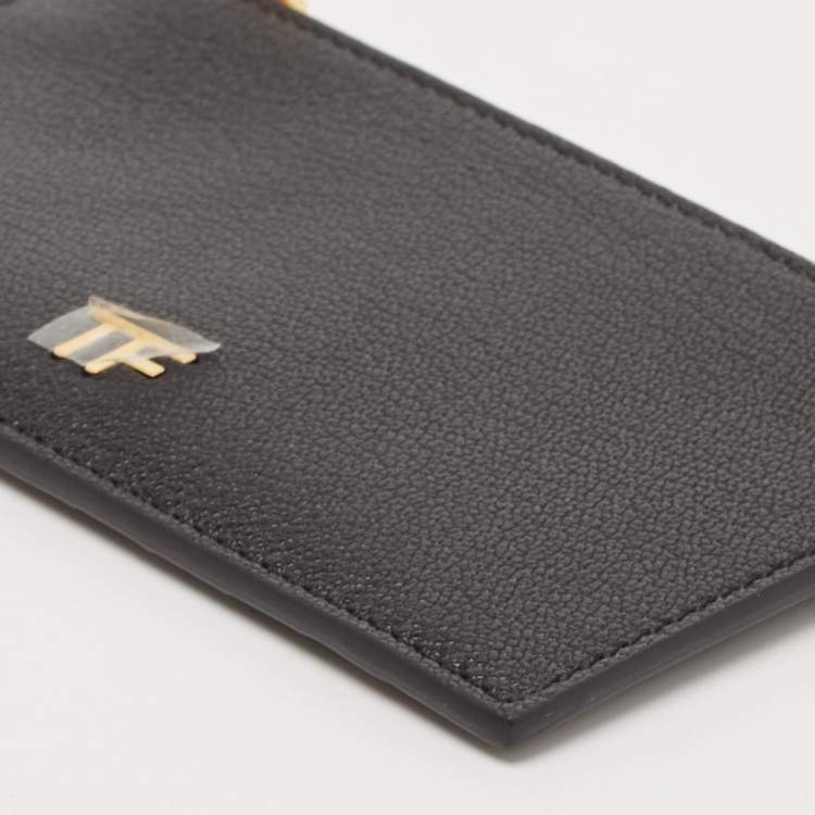 Pre Owned Tom Ford Black Leather Zip Card Holder