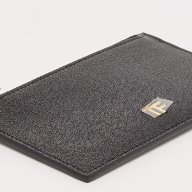 Pre Owned Tom Ford Black Leather Zip Card Holder