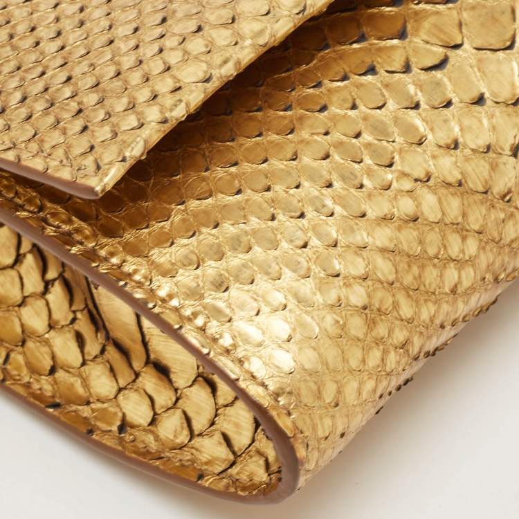 Pre Owned Tom Ford Gold Python Alix Zip and Padlock Crossbody Bag