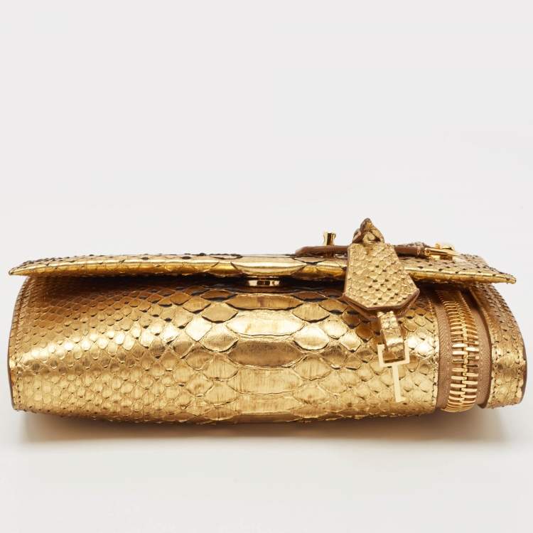 Pre Owned Tom Ford Gold Python Alix Zip and Padlock Crossbody Bag