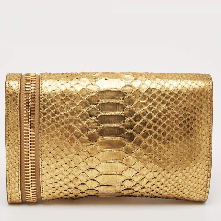 Pre Owned Tom Ford Gold Python Alix Zip and Padlock Crossbody Bag