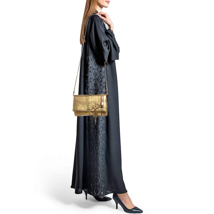 Pre Owned Tom Ford Gold Python Alix Zip and Padlock Crossbody Bag