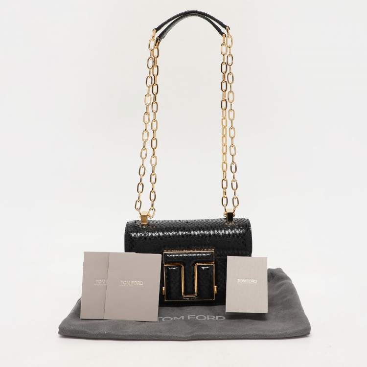 Pre Owned Tom Ford Black Python Embossed Leather  T-clasp Shoulder Bag