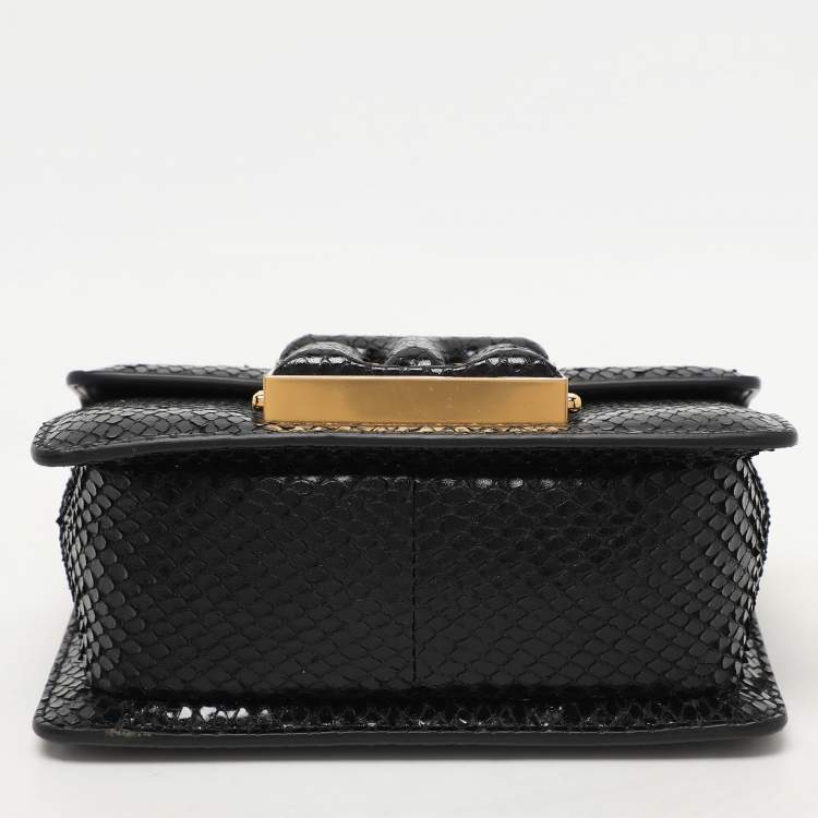 Pre Owned Tom Ford Black Python Embossed Leather  T-clasp Shoulder Bag