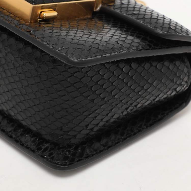 Pre Owned Tom Ford Black Python Embossed Leather  T-clasp Shoulder Bag