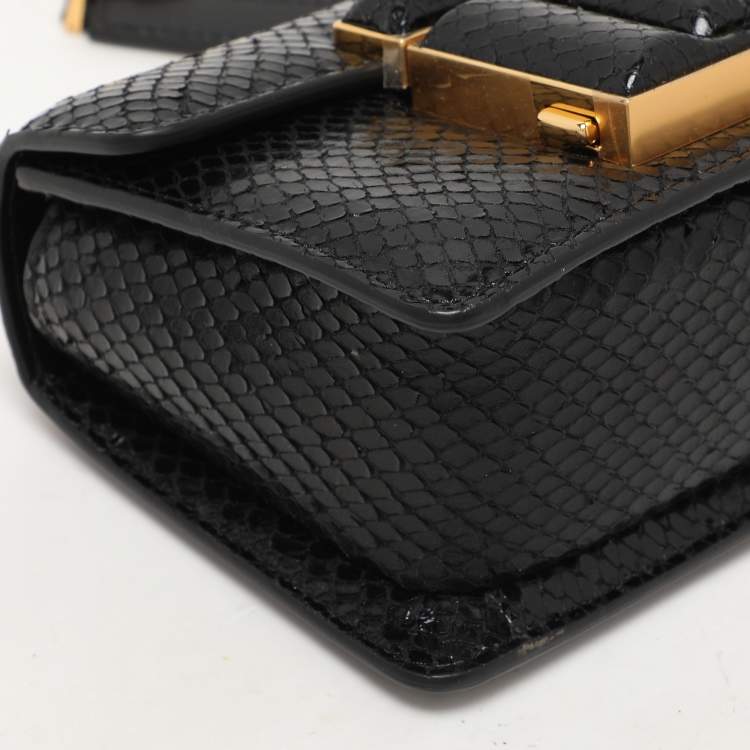 Pre Owned Tom Ford Black Python Embossed Leather  T-clasp Shoulder Bag