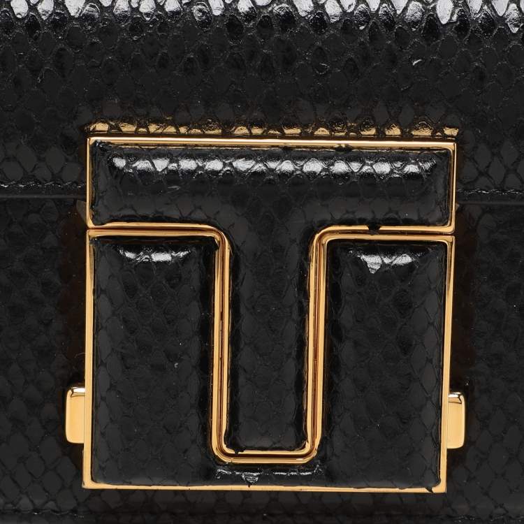 Pre Owned Tom Ford Black Python Embossed Leather  T-clasp Shoulder Bag