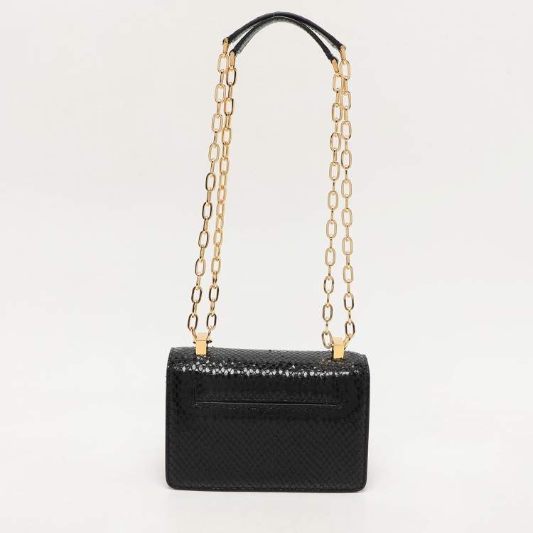 Pre Owned Tom Ford Black Python Embossed Leather  T-clasp Shoulder Bag